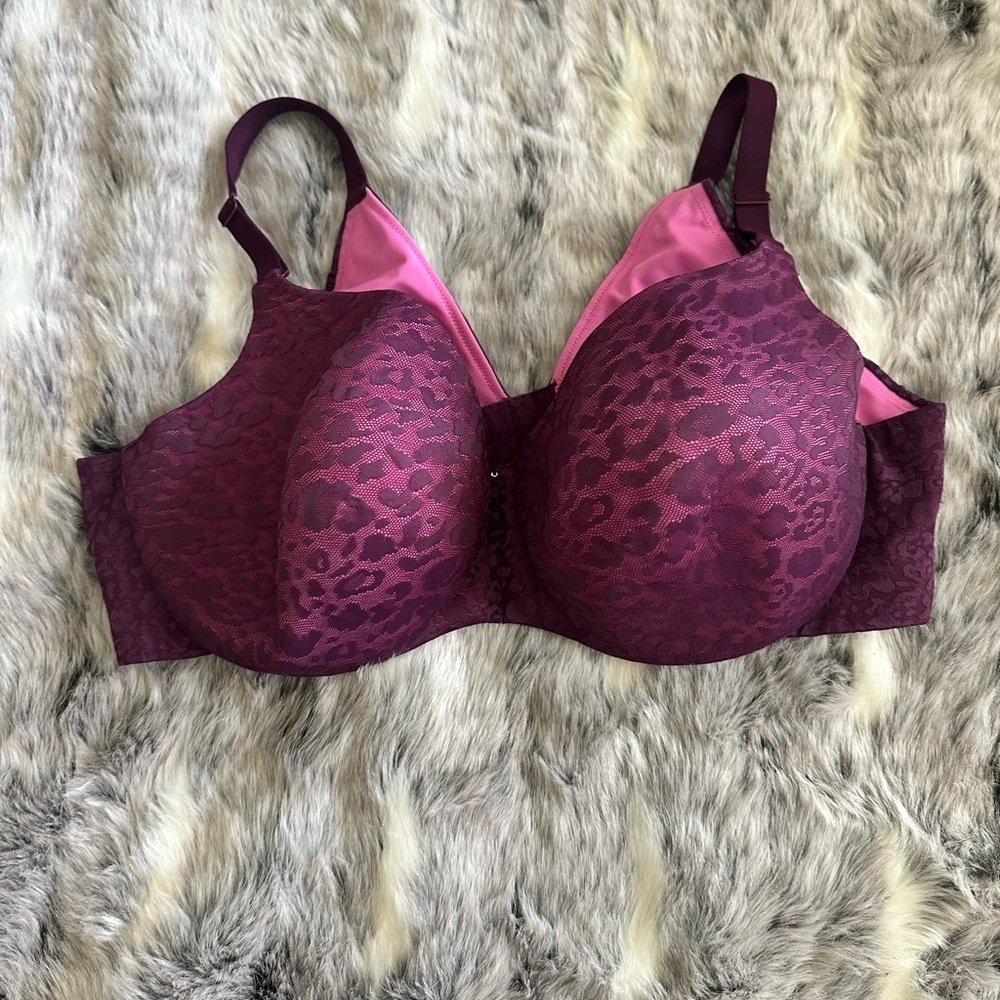 Cacique Bold Leopard lightly lined balconette Bra - Deep Purple sz 44DD